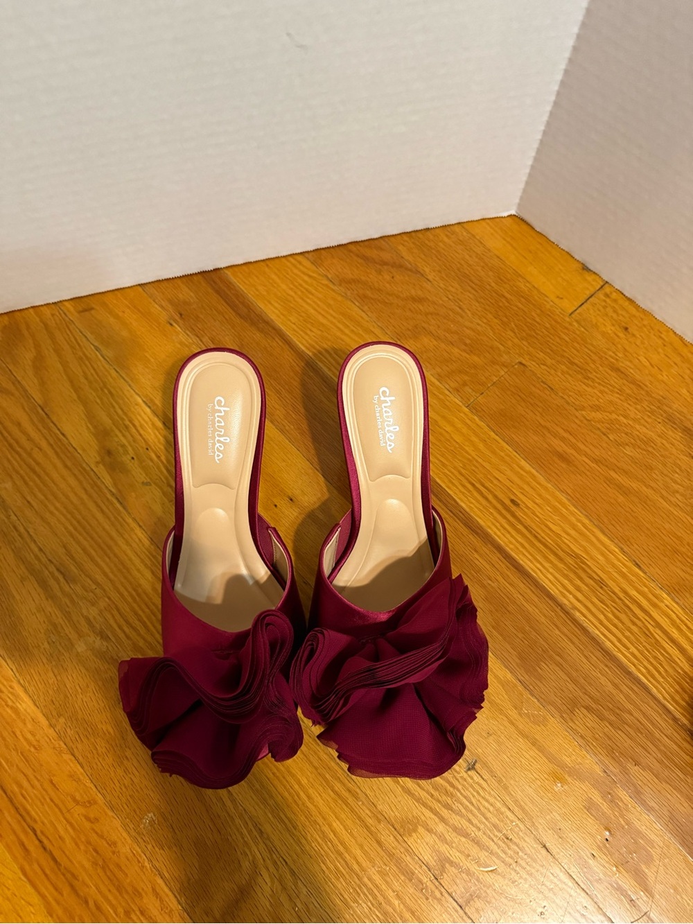 Charles David Burgundy Ruffle Slide Mules